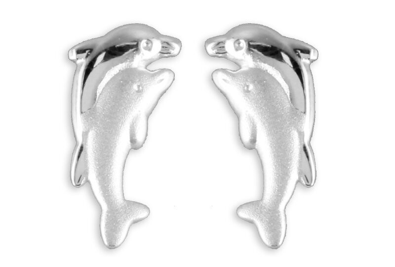 Delphin Ohrstecker mit zwei Delphinen Silber matt & glänzend