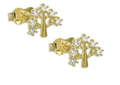 Lebensbaum Gold Ohrstecker mit Zirkonia besetzt 8 x 7 mm