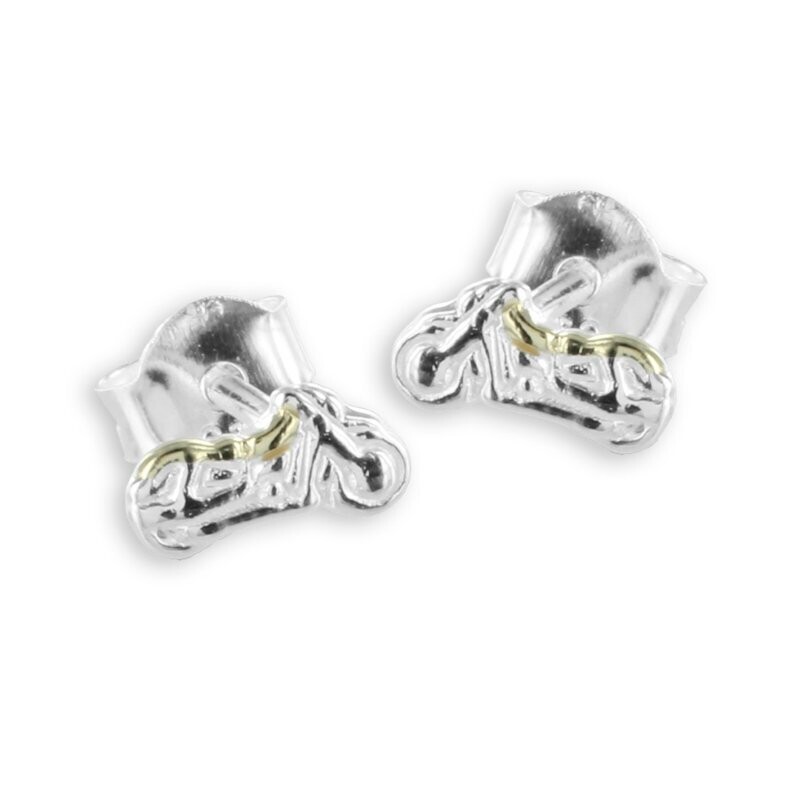 Biker Ohrstecker bicolor 925 Silber 7x3 mm