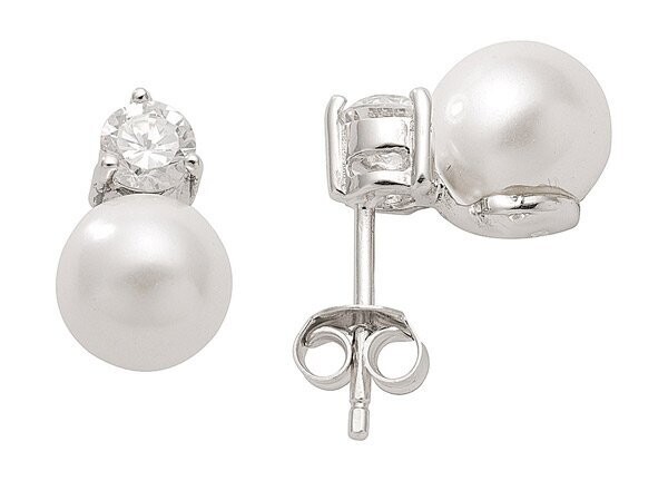 Perlen Silber Ohrstecker mit synthetischer Perle und Zirkonia