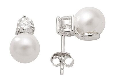 Perlen Silber Ohrstecker mit synthetischer Perle und Zirkonia