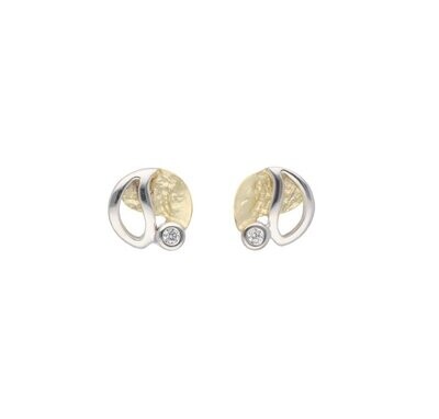 585 Gold Ohrstecker mit Zirkonia teilw. gehämmertes Design