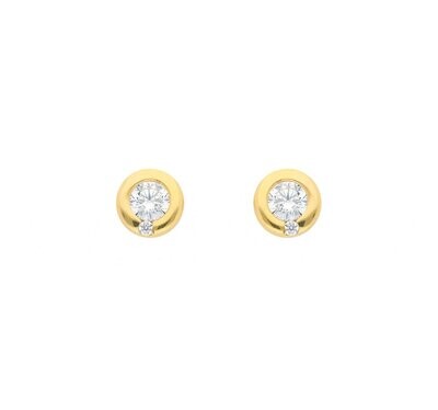 585 Gold Ohrstecker mit zwei funkelnden Zirkonia besetzt