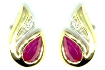 Rote Rubin Tropfen Ohrstecker in 333 Gold mit Zirkonia