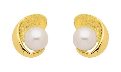 Perlen Gold Ohrstecker mattiert mit Süßwasserperle
