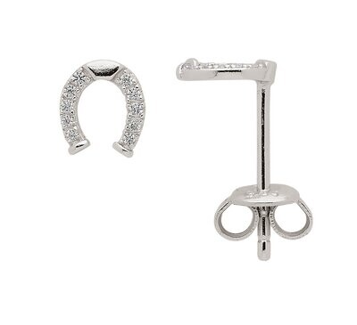 Hufeisen Silber Ohrstecker mit Zirkonia