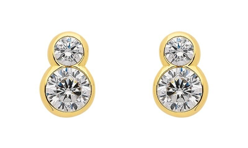 585 Gold Ohrstecker mit zwei Zirkonia Größe 5x7,6 mm