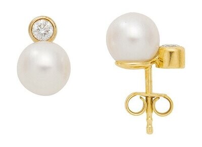 Brillant Perlen Ohrstecker mit 0,2 ct  Brillant in 585 Gelbgold