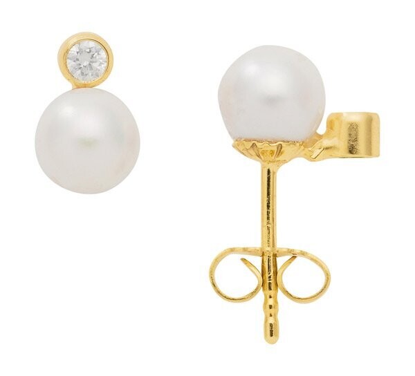 Perlen Ohrstecker mit 0,1 ct  Brillant in 585 Gelbgold gefasst