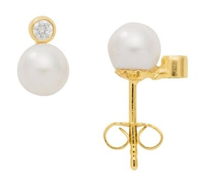 Perlen Ohrstecker mit 0,1 ct  Brillant in 585 Gelbgold gefasst