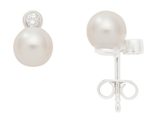 Weißgold Perlen Ohrstecker mit 0,1 ct Brillant Weißgold Perlen Ohrstecker mit 0,1 ct Brillant