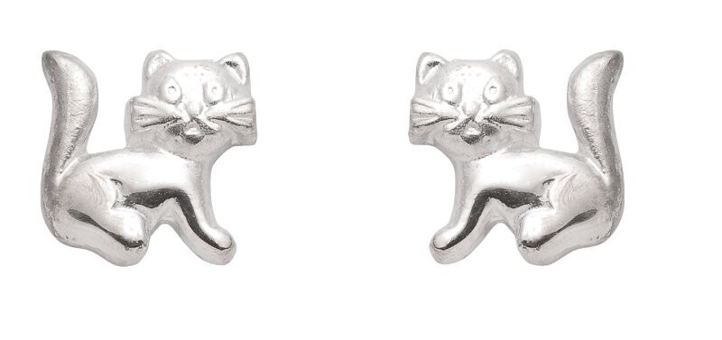 niedliche Katzen Ohrstecker in Silber für Kinder