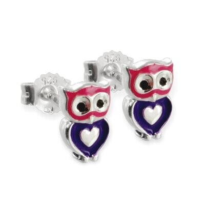 Bunte Eule Kinder Silber Ohrstecker aus 925 Silber