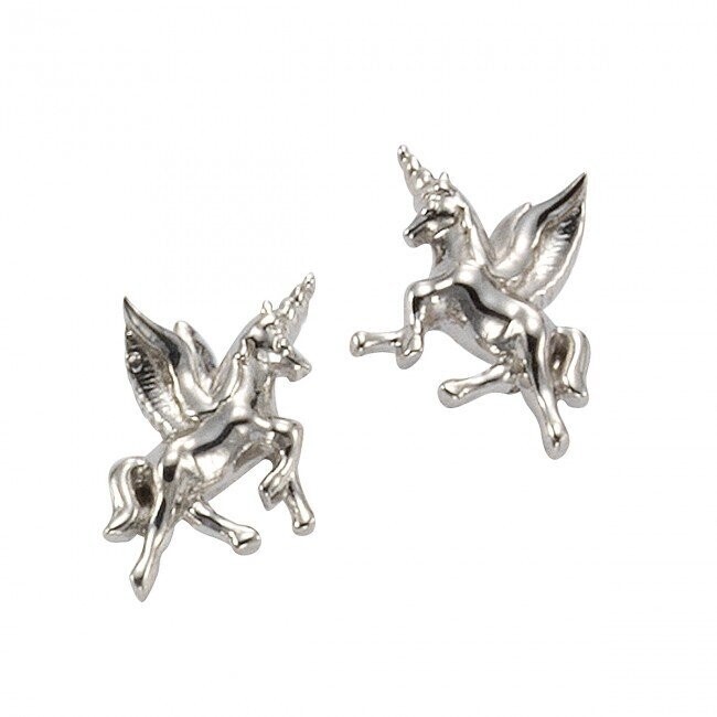 Fliegendes Einhorn als Ohrstecker aus 925 Silber poliert
