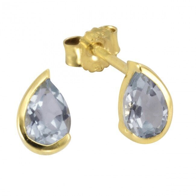 Blautopas 333 Gold Ohrstecker in Tropfenform