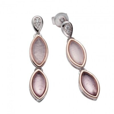 Lange farbige Zirkonia Silber Ohrstecker rosé vergoldet