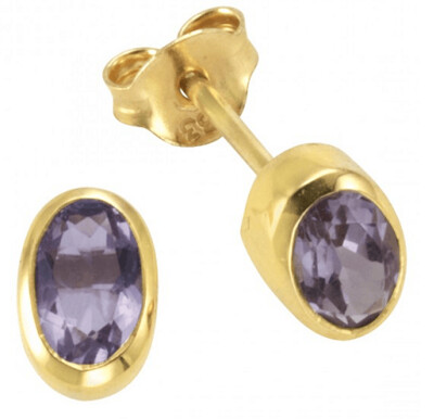 Gold Ohrstecker mit ovalen Amethyst 7 x 5 mm