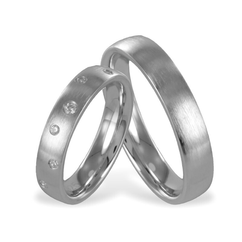 Silber Freundschaftring Pärchen 4 mm mattiert mit Zirkonia