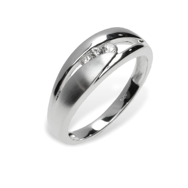 Silber Ring teilweise modern mattiert mit 3 Zirkonia