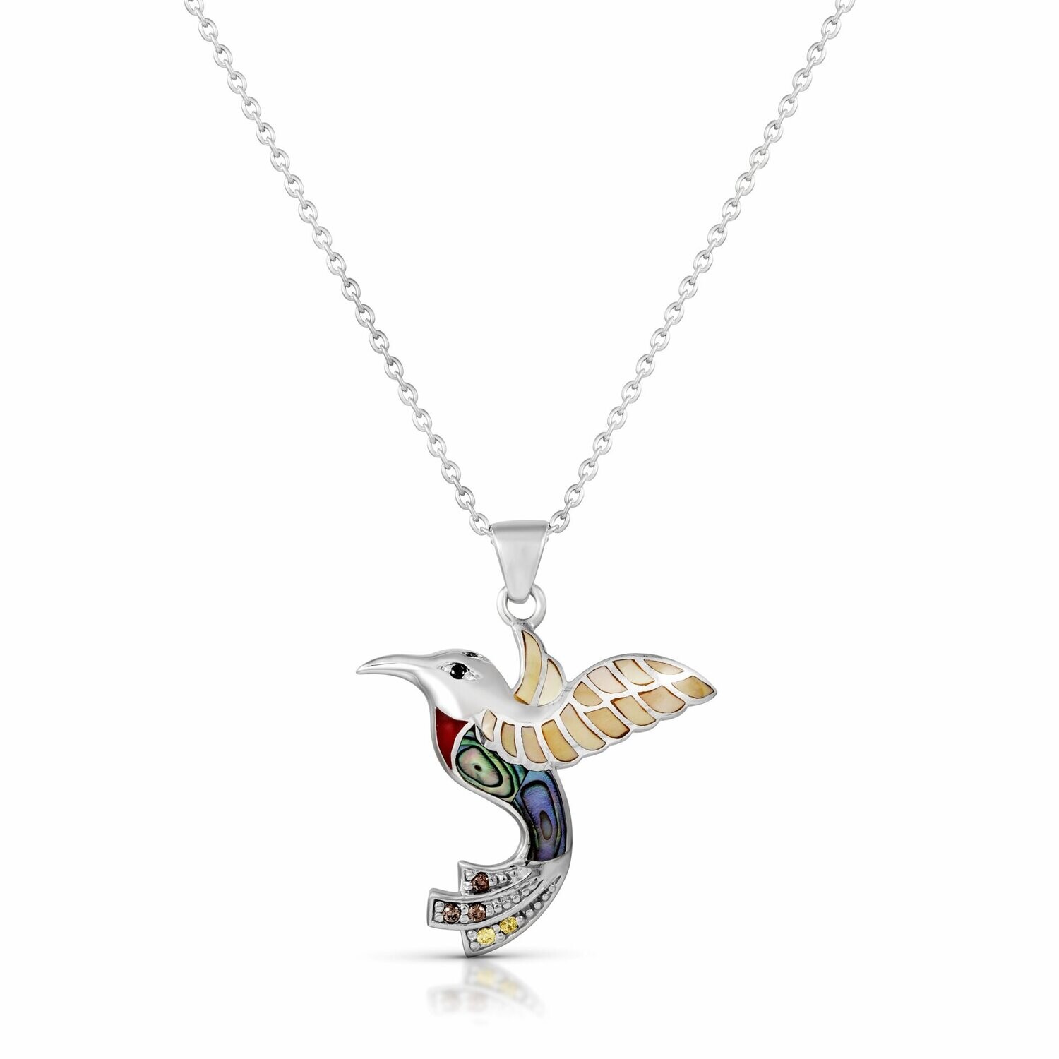 925 Silber Ankerkette mit bunten Vogel Anhänger