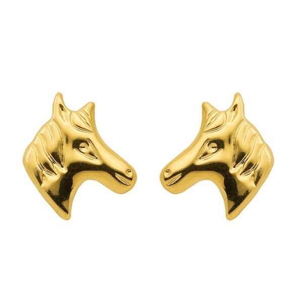 Gold Ohrstecker Motiv Pferdekopf hochglanz poliert
