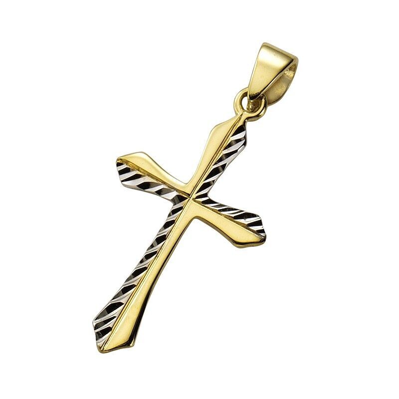 Gold Kreuzanhänger im bicolor Design 26x12 mm