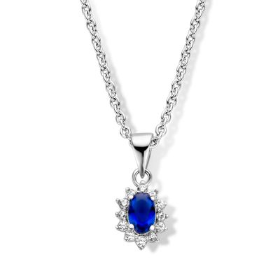 Blauer Zirkonia Stein Anhänger mit Ankerkette 925 Silber