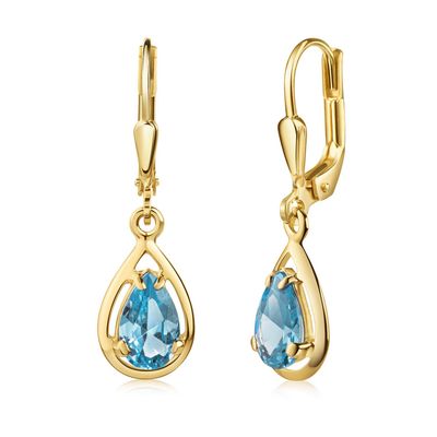 synth. Aquamarin  Ohrhänger 333 Gold  Tropfenform