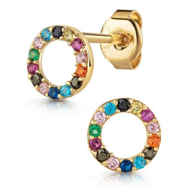 Modische Kreis Ohrstecker in 333 Gold Zirkonia