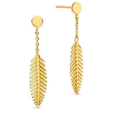 Gold Ohrstecker mit Feder Motiv Anhänger