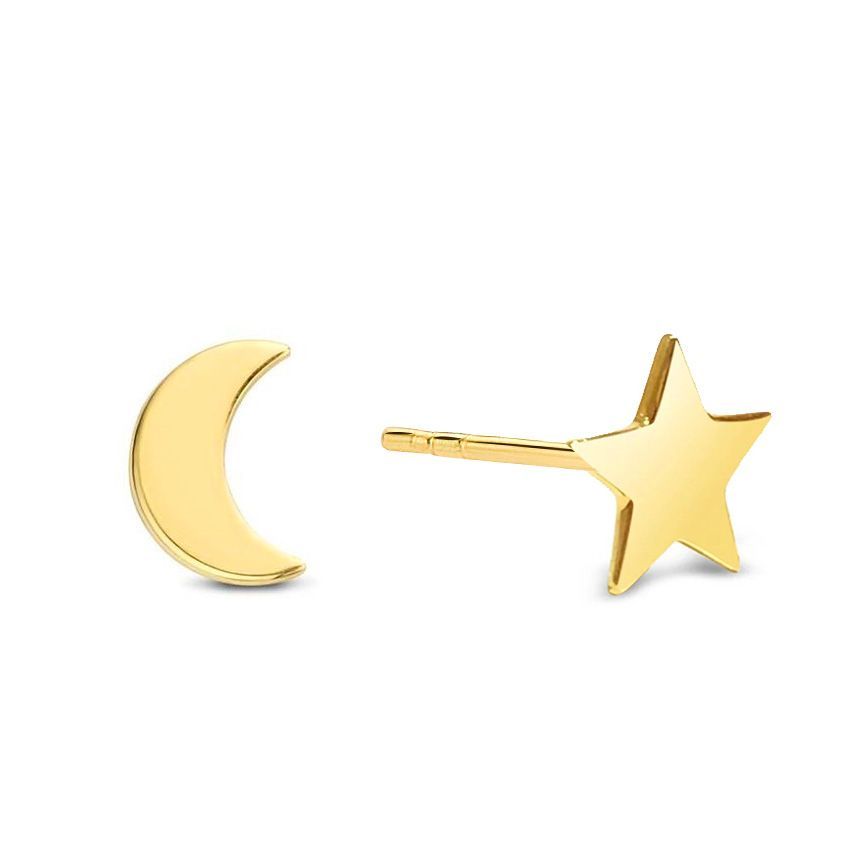 Mond und Stern Ohrstecker aus 585 Gold glänzend