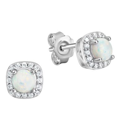 Silber Ohrstecker mit synth. Opal und Zirkonia