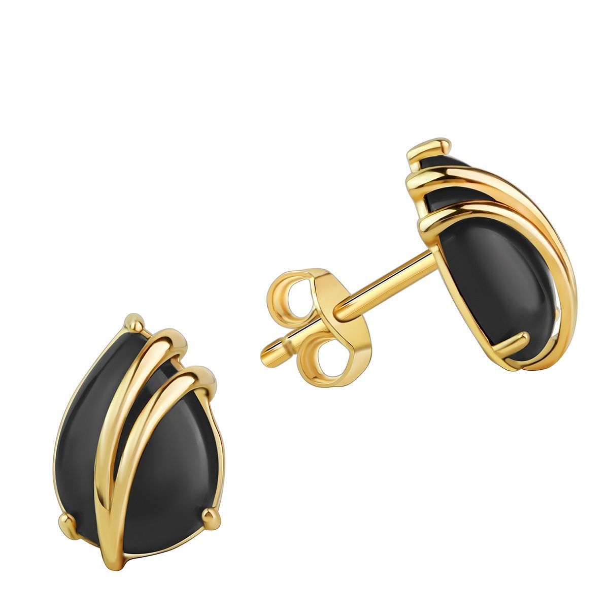 Schwarze Onyx Ohrstecker 375 Gold