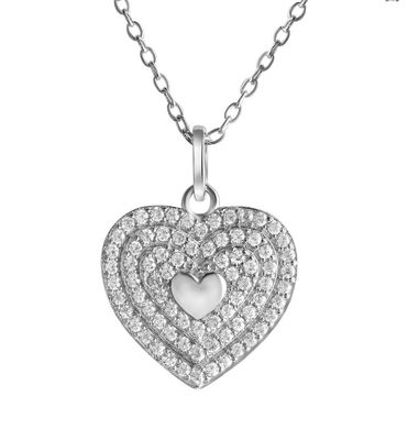 Silber Collier mit Zirkonia Herz Anhänger