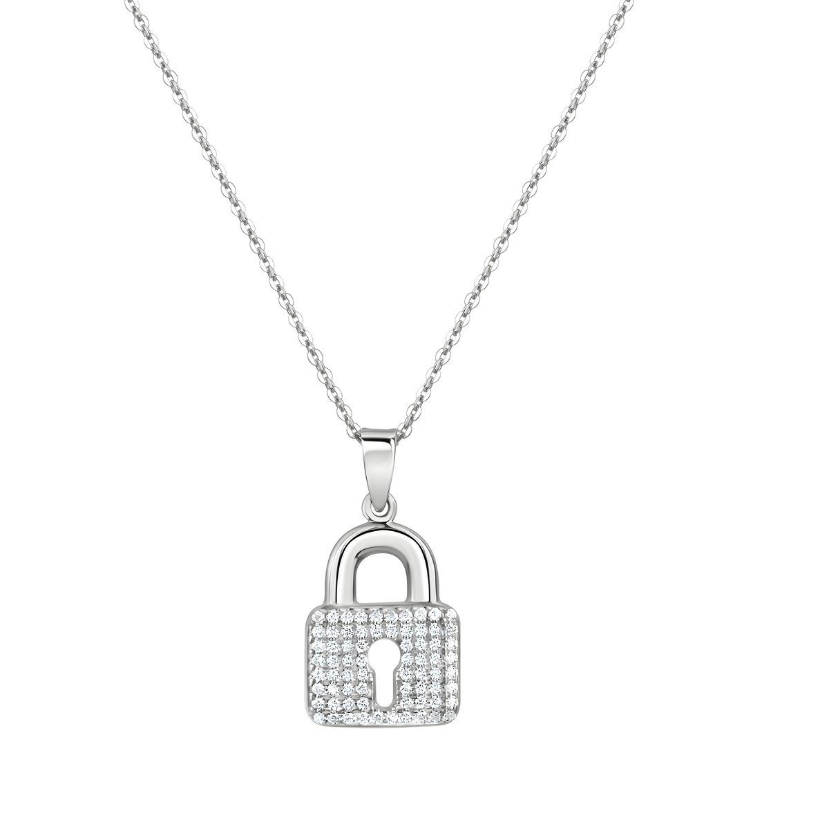 Schloss Kettenanhänger mit Kette und 70 Zirkonia