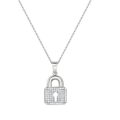 Schloss Kettenanhänger mit Kette und 70 Zirkonia