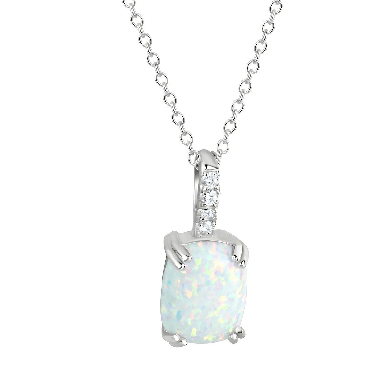 Kette mit synth. Opal Anhänger mit Zirkonia besetzt