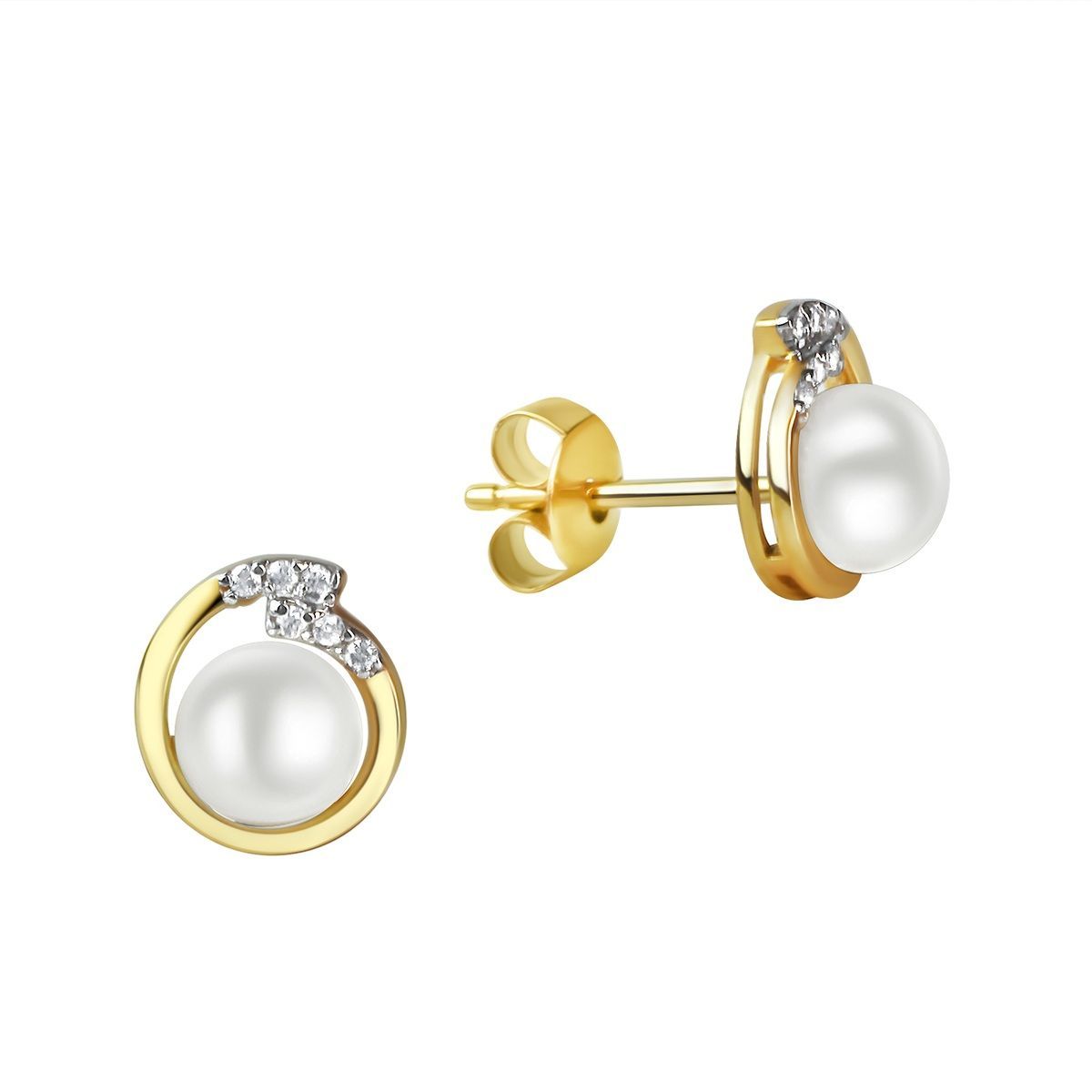 Perlen Gold Ohrstecker mit Rand und Zirkonia