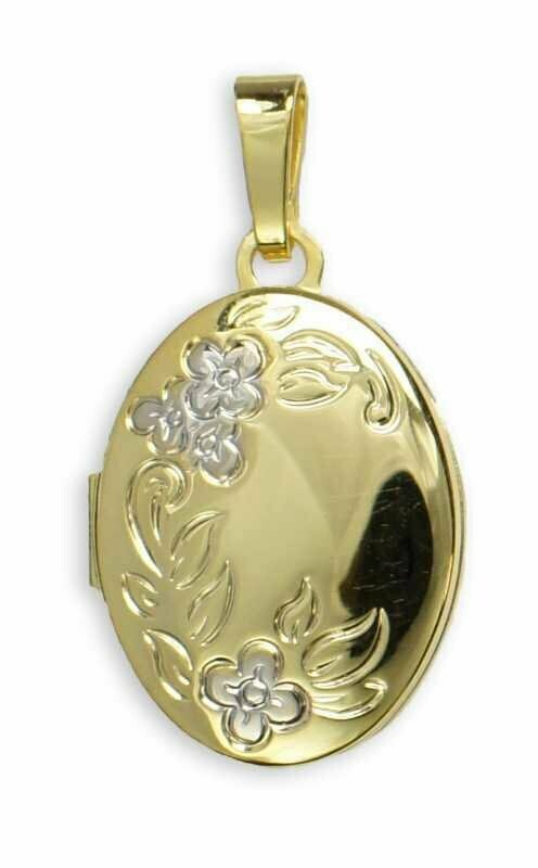 Medaillon bicolor mit floralem Muster in 333 Gold