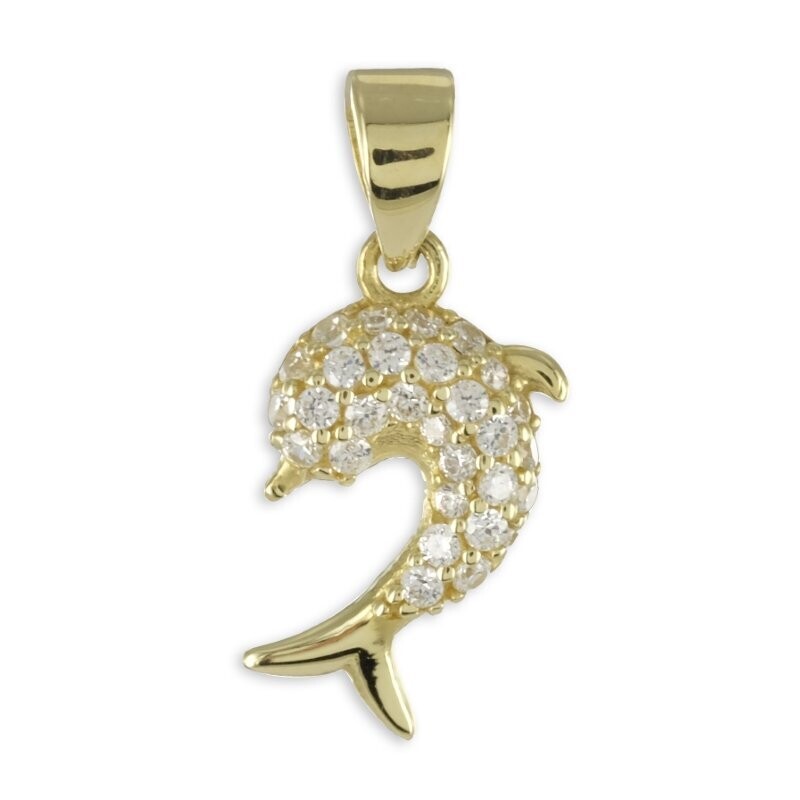 Delphin Kettenanhänger mit 27 Zirkonia in 333 Gold