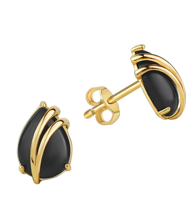 Schwarze Onyx Ohrstecker 375 Gold