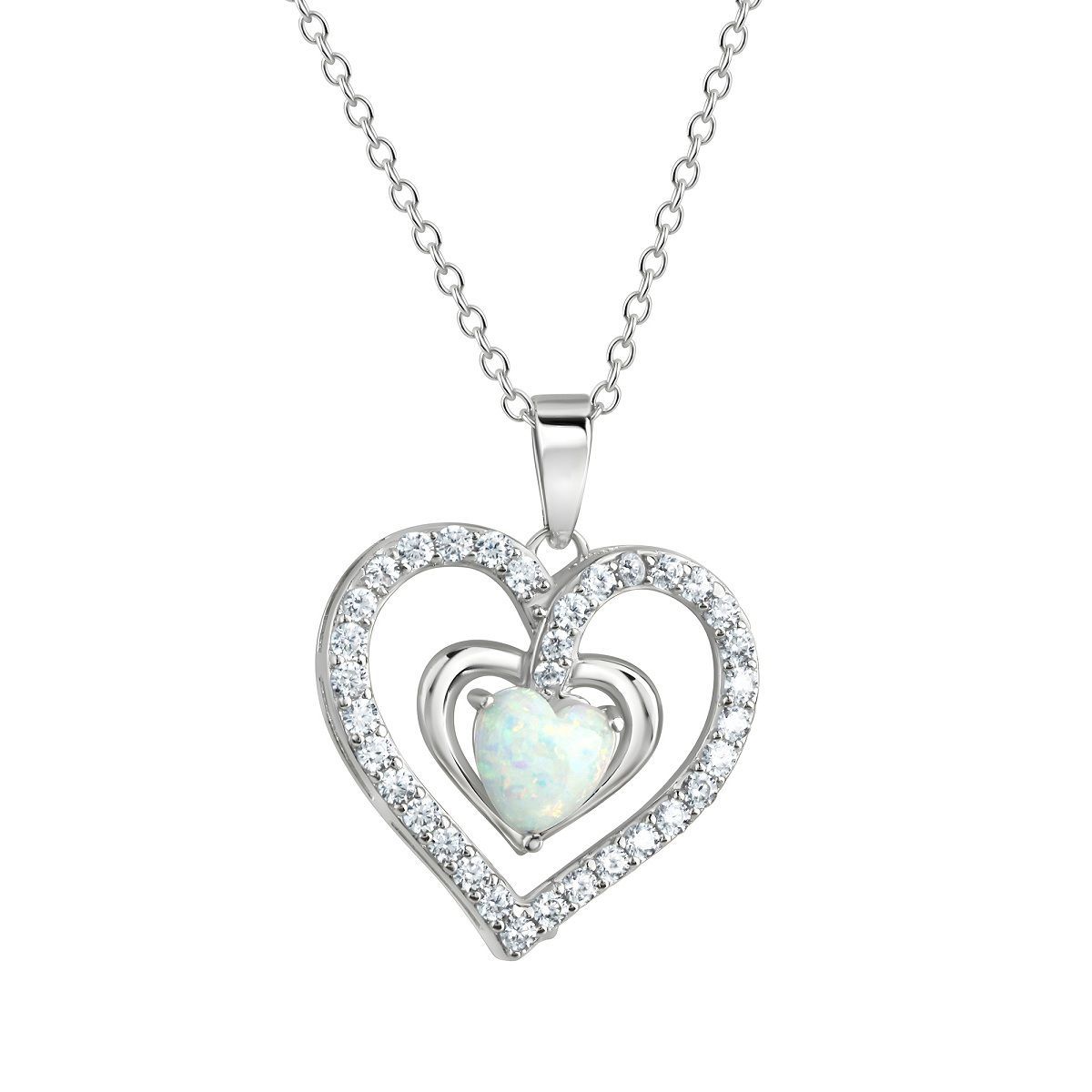 Silber Collier mit kleinen Opal Herz Anhänger Silber Collier mit kleinen Opal Herz Anhänger