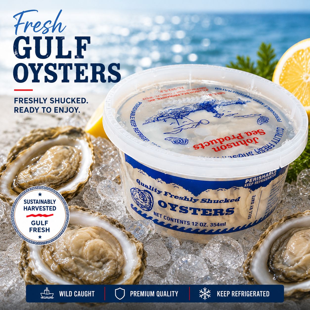 Fresh Gulf Oysters, 12oz container
