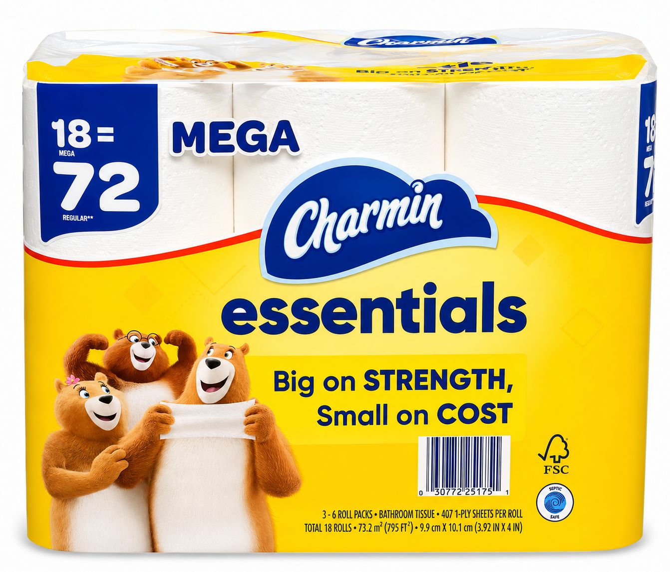 Charmin Essentials Bathroom Tissue, 18=72 Mega Roll
