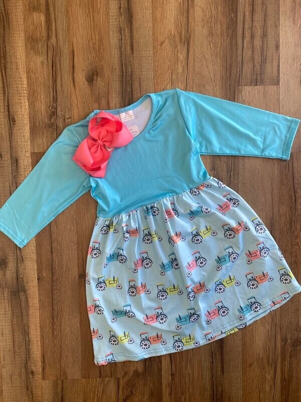 Tractor Pastels Dress - Aqua (3/4 Sleeve)