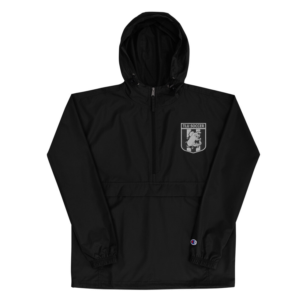 TLU Soccer Embroidered Champion Packable Jacket (Black/White Crest), Color: Black, Size: S