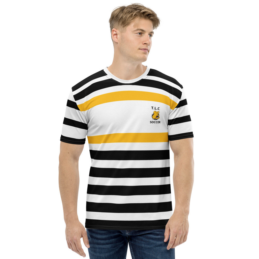 TLU MSOC Pre 2k Black and Gold Stripe T-Shirt Jersey, Size: XS
