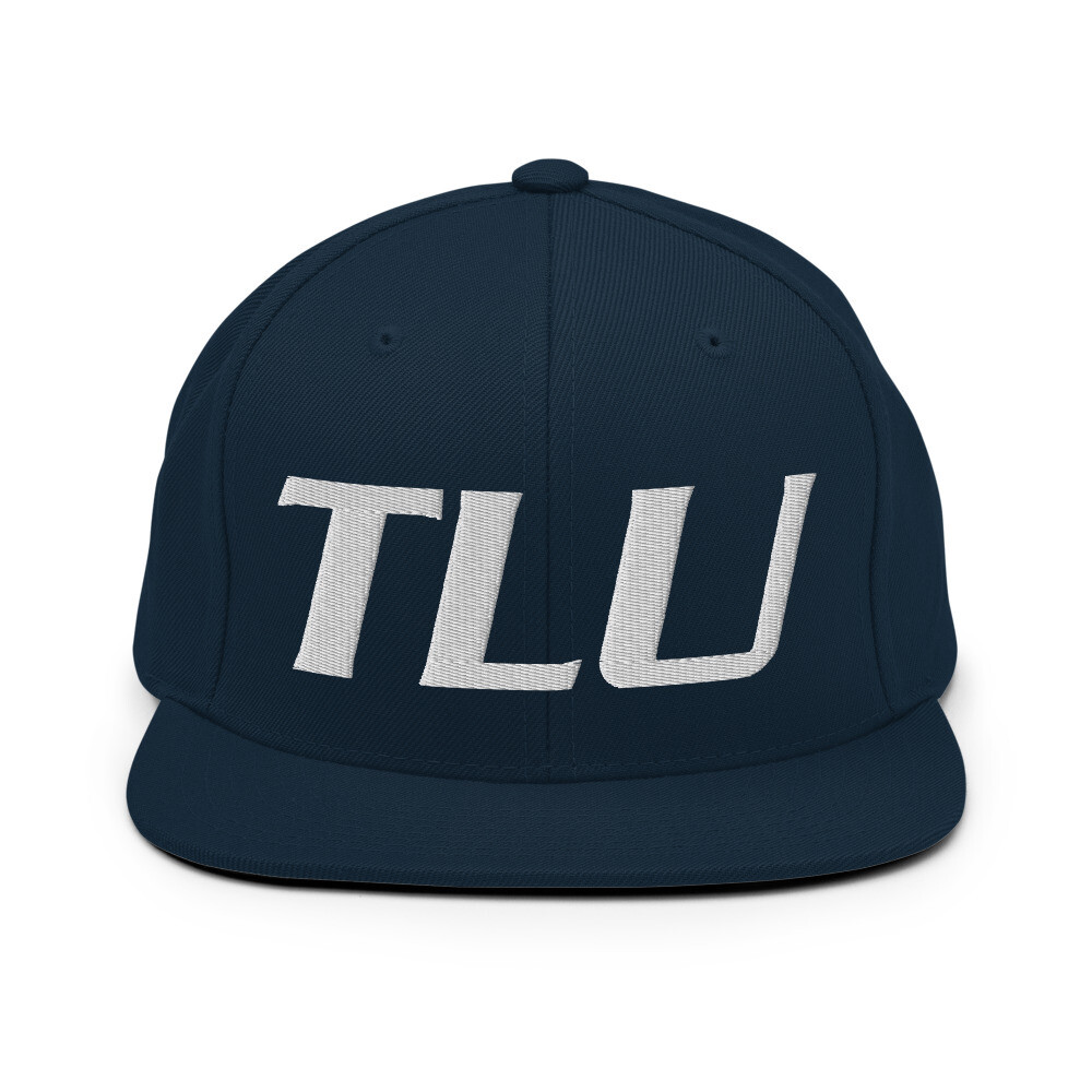 TLU Softball White Snapback Hat (Large Logo), Color: Dark Navy