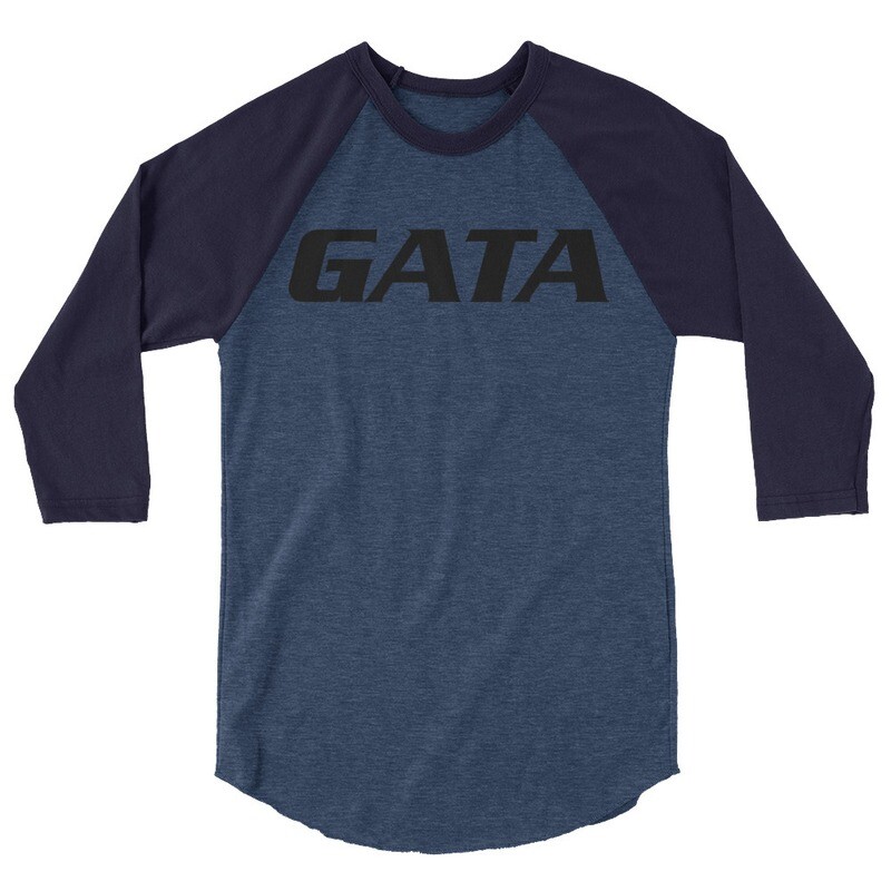 TLU Softball GATA Black 3/4 sleeve raglan shirt, Color: Heather Denim/Navy, Size: XS