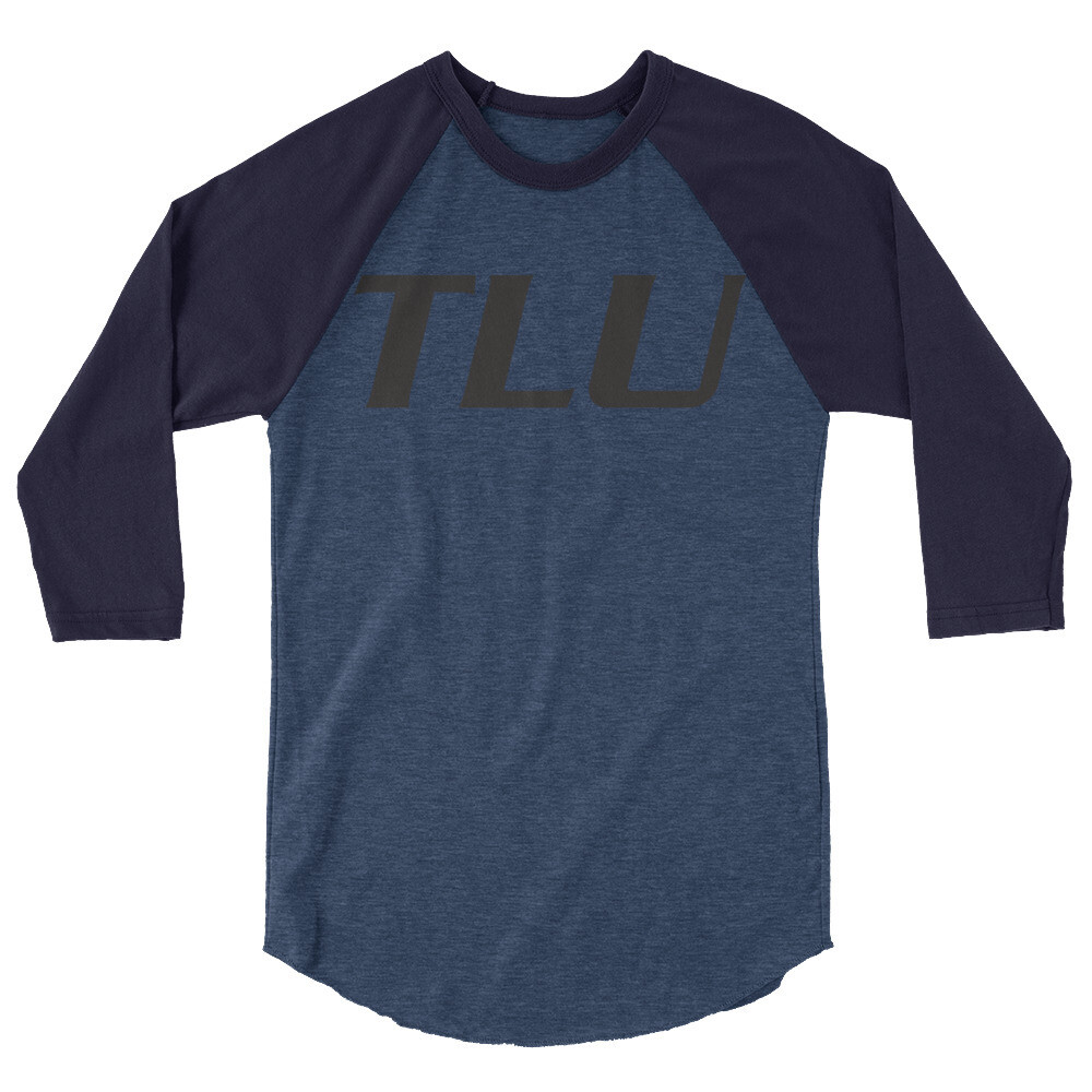 TLU Softball Black 3/4 sleeve raglan shirt, Color: Heather Denim/Navy, Size: XS